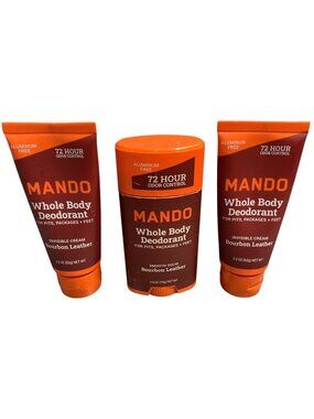 3 Mando Whole Body Deodorant Bourbon Leather Cream 2.2 Oz & 2.6 Oz Stick 72 Hour
